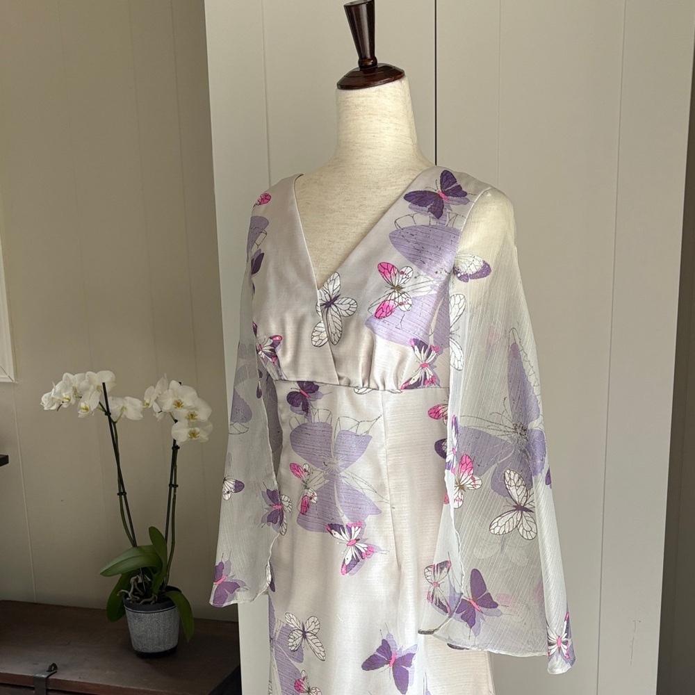 Vintage 1960's Alfred Shaheen! Floral Butterfly Kimono Hostess Dress Sz 10/6 - Picture 3 of 14